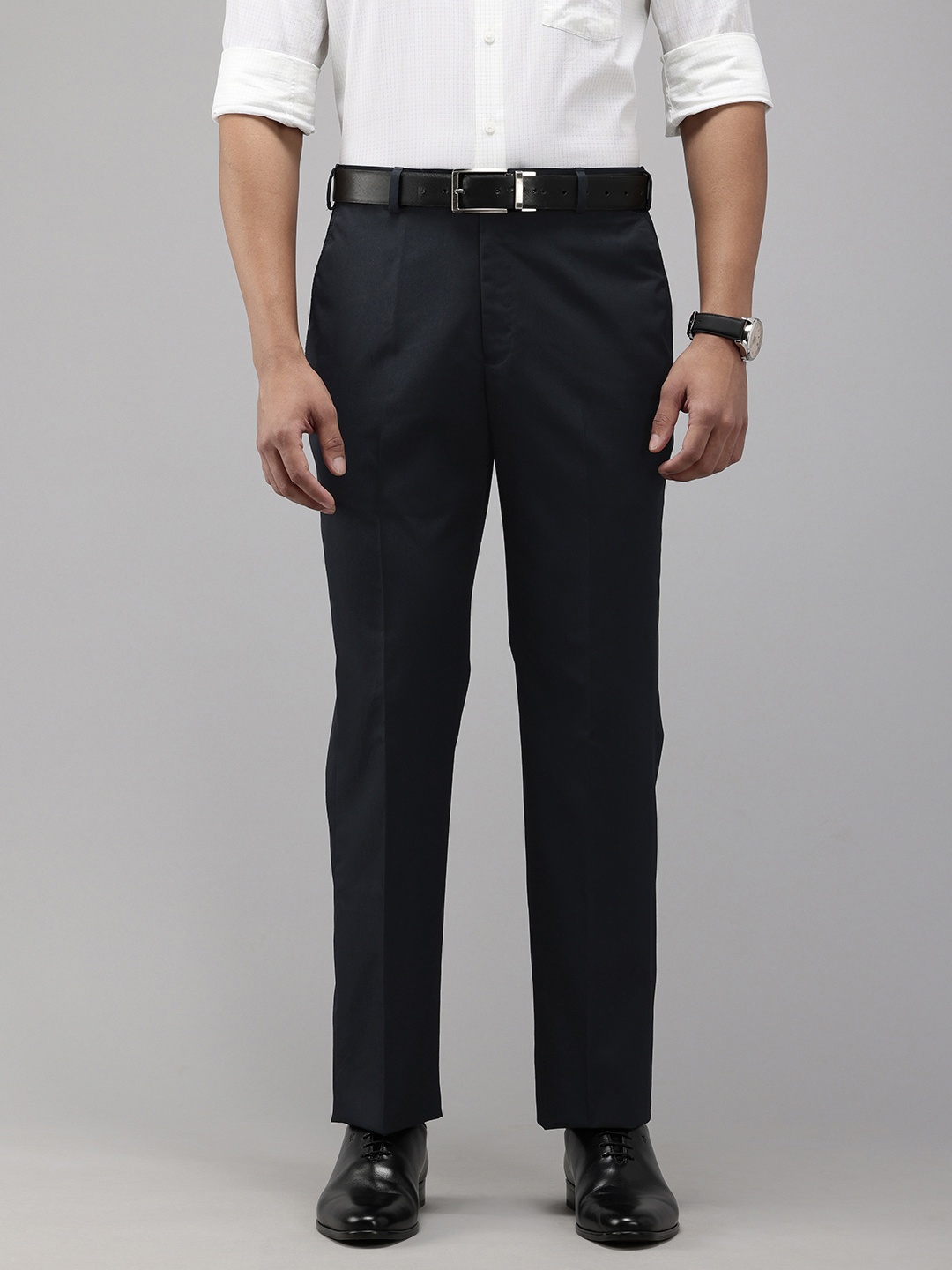 

Park Avenue Men Textured Formal Trousers, Navy blue