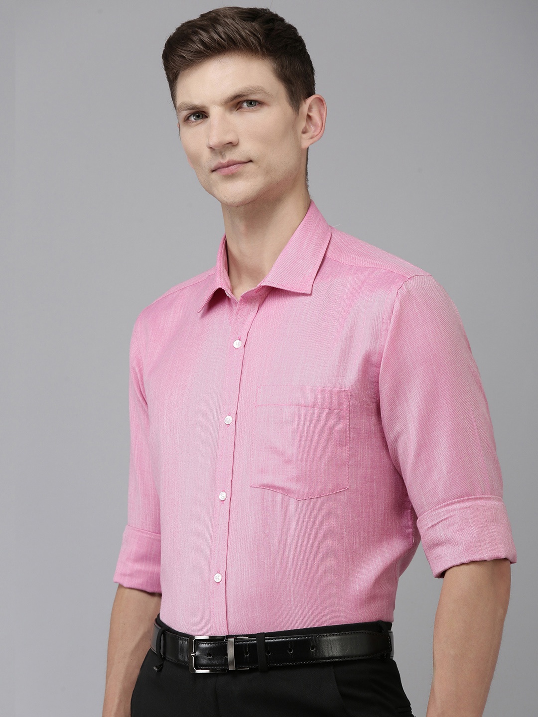 

Park Avenue Slim Fit Self Design Textured Formal Shirt, Pink