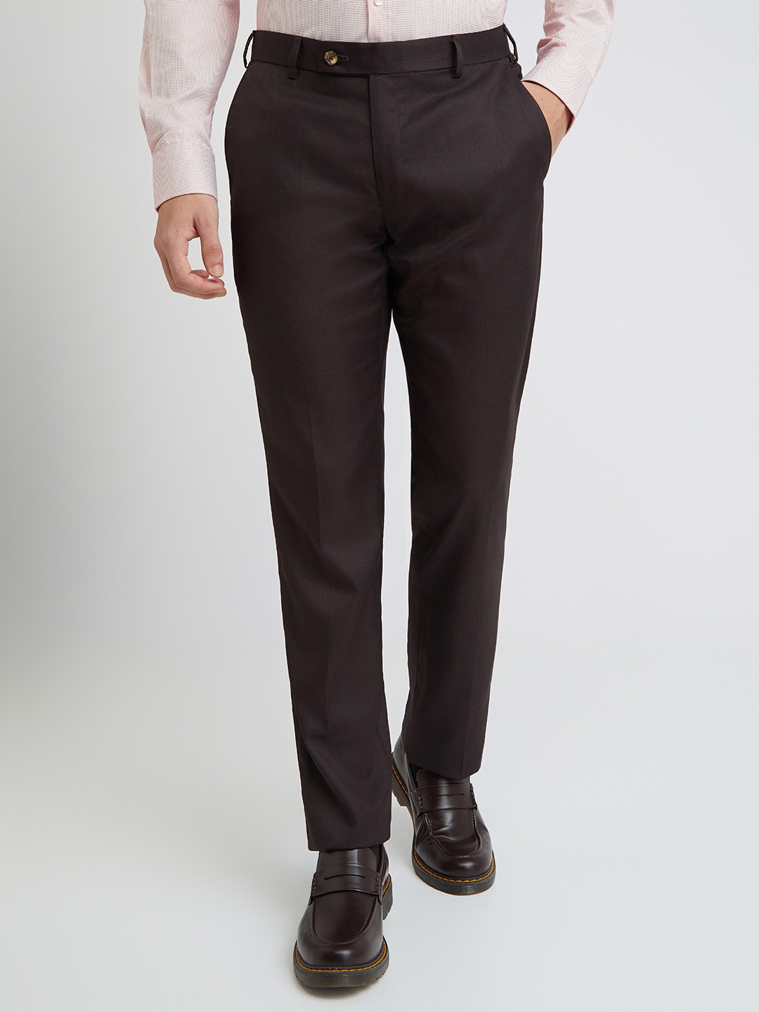 

Park Avenue Men Solid Formal Trousers, Brown