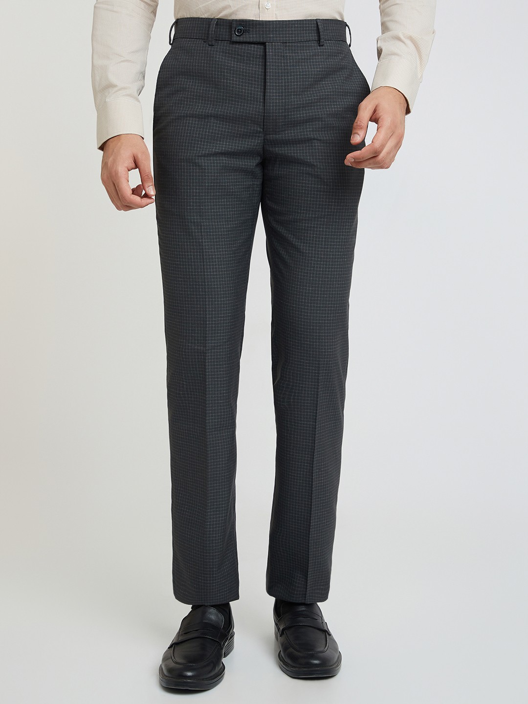 

Park Avenue Men Checked Formal Trousers, Grey