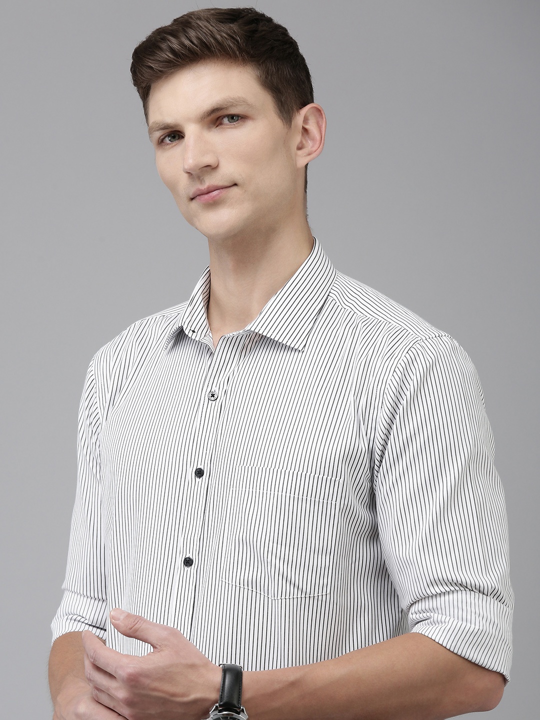 

Park Avenue Slim Fit Vertical Stripes Formal Shirt, Black