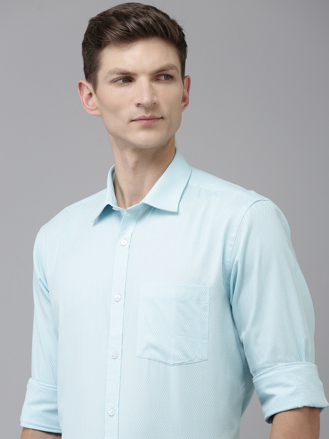 

Park Avenue Pure Cotton Self Design Textured Slim Fit Opaque Formal Shirt, Blue