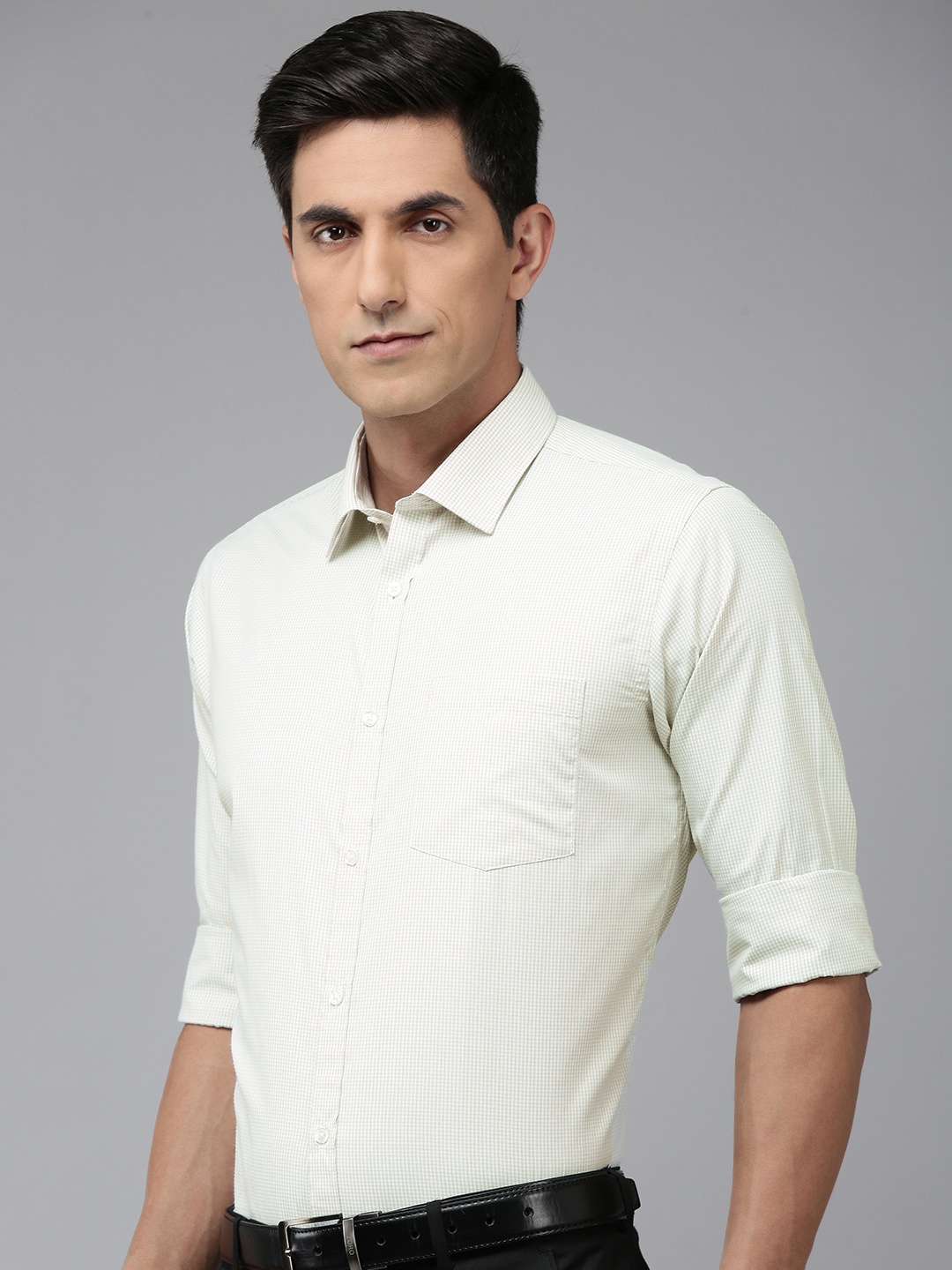 

Park Avenue Slim Fit Checked Formal Shirt, Green