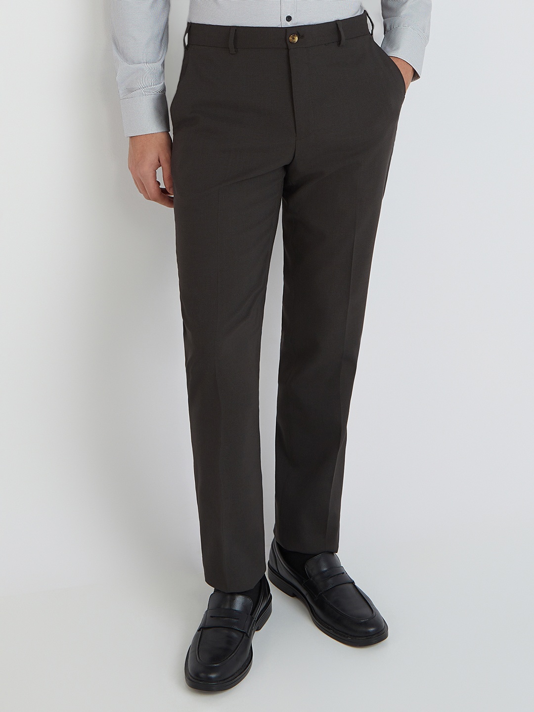 

Park Avenue Men Textured Formal Trousers, Brown