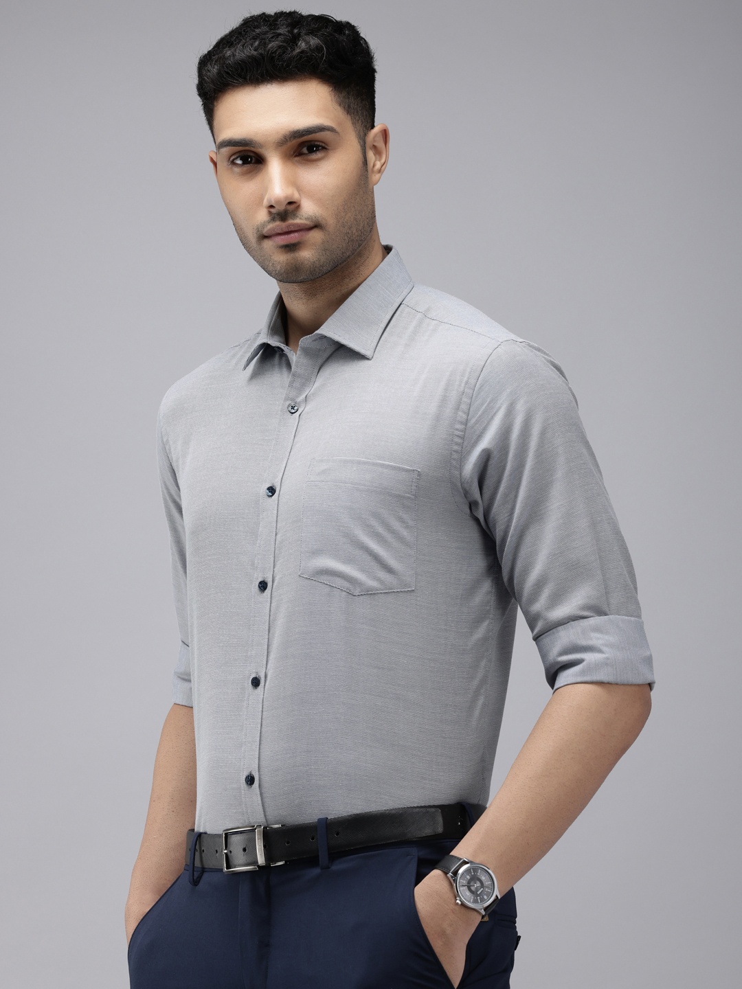 

Park Avenue Textured Slim Fit Work Formal Shirt, Grey