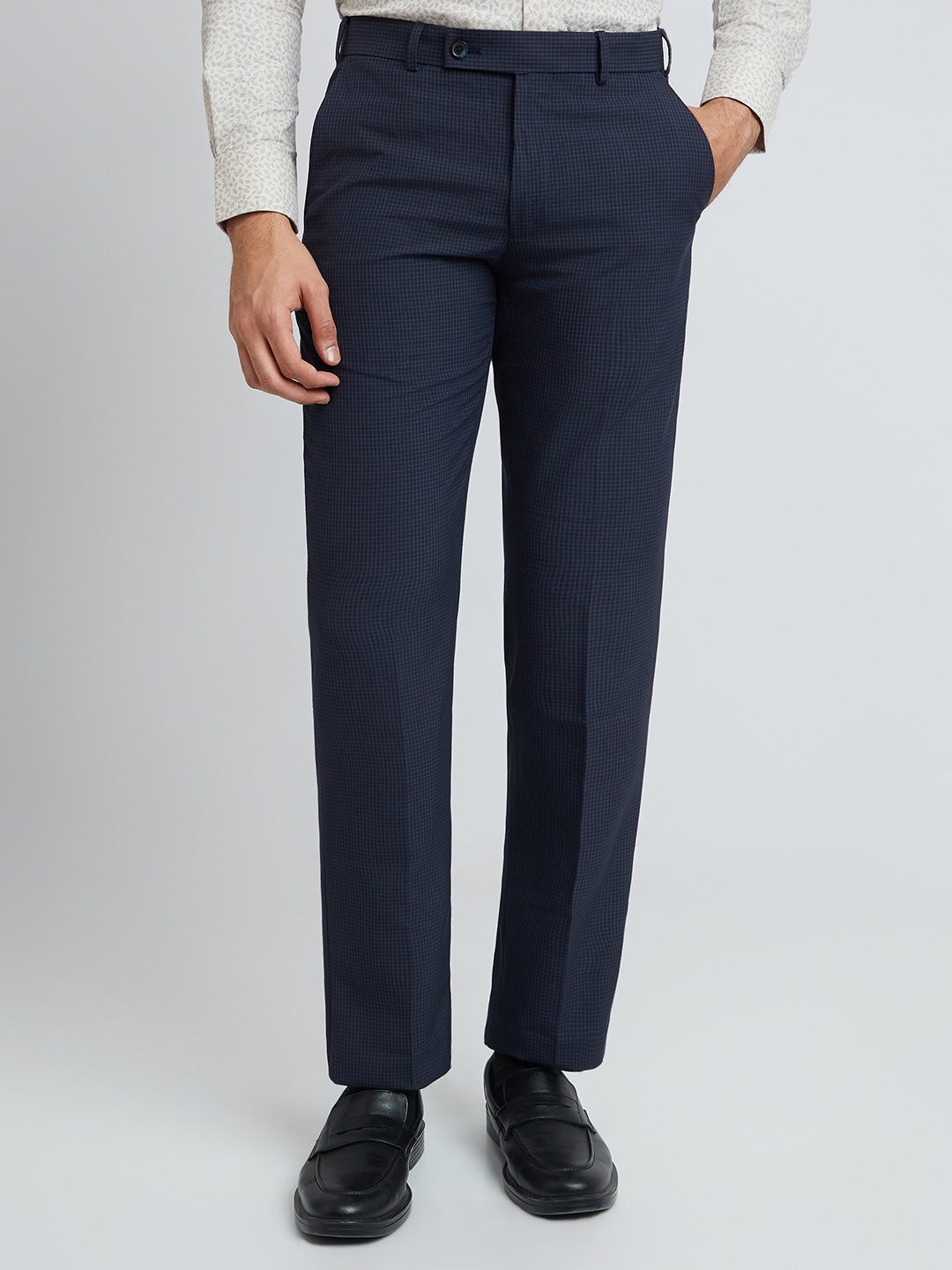 

Park Avenue Men Checked Formal Trousers, Navy blue