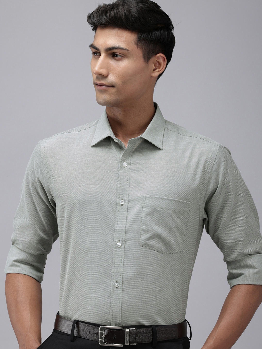 

Park Avenue Self Design Textured Slim Fit Opaque Easy Care Formal Shirt, Olive