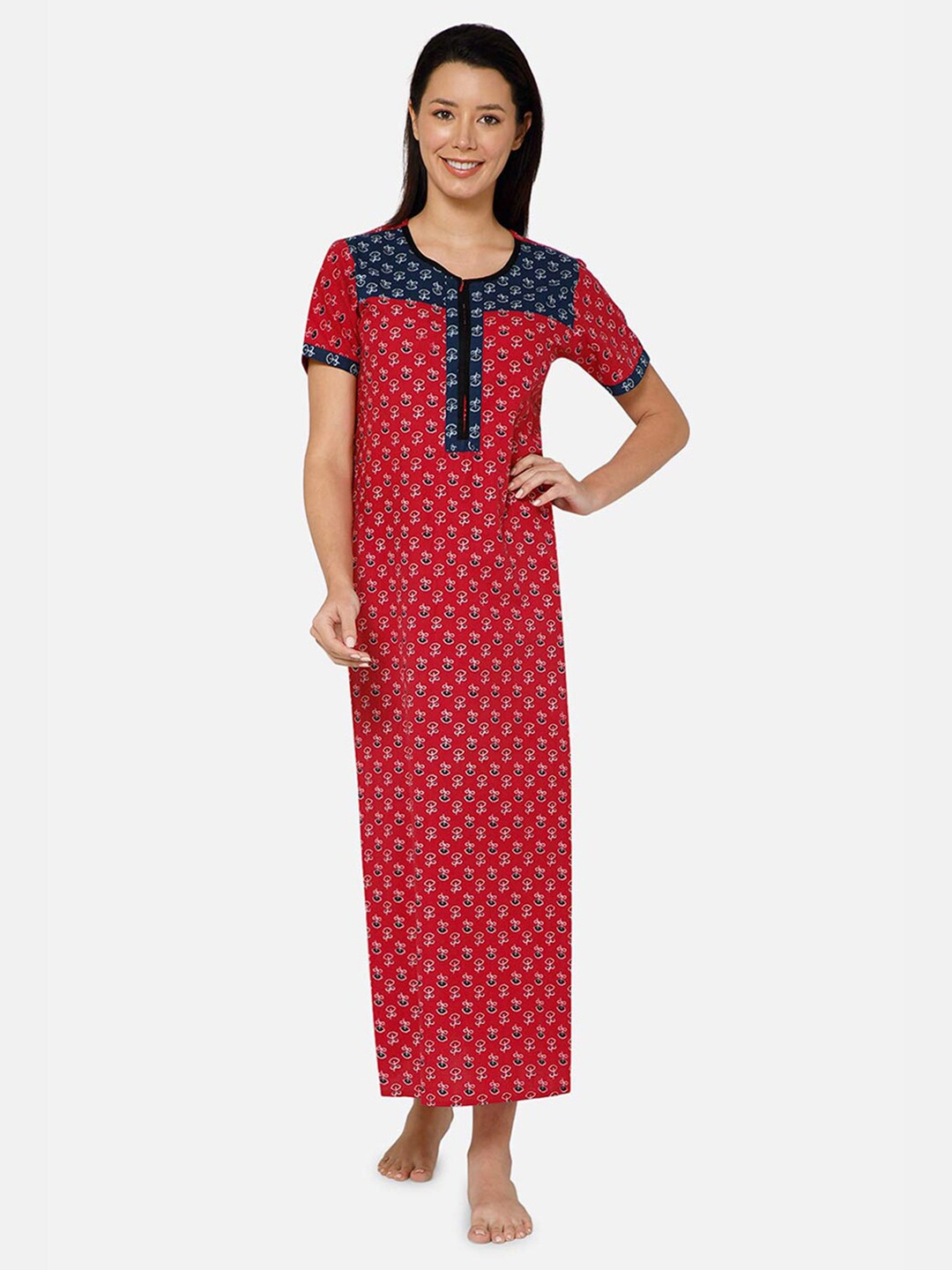 

NAIDU HALL Printed Pure Cotton Maxi Nightdress, Pink