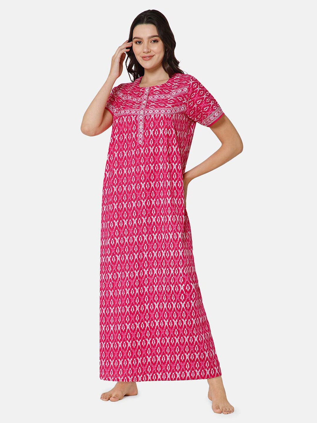 

NAIDU HALL Printed Pure Cotton Maxi Nightdress, Pink