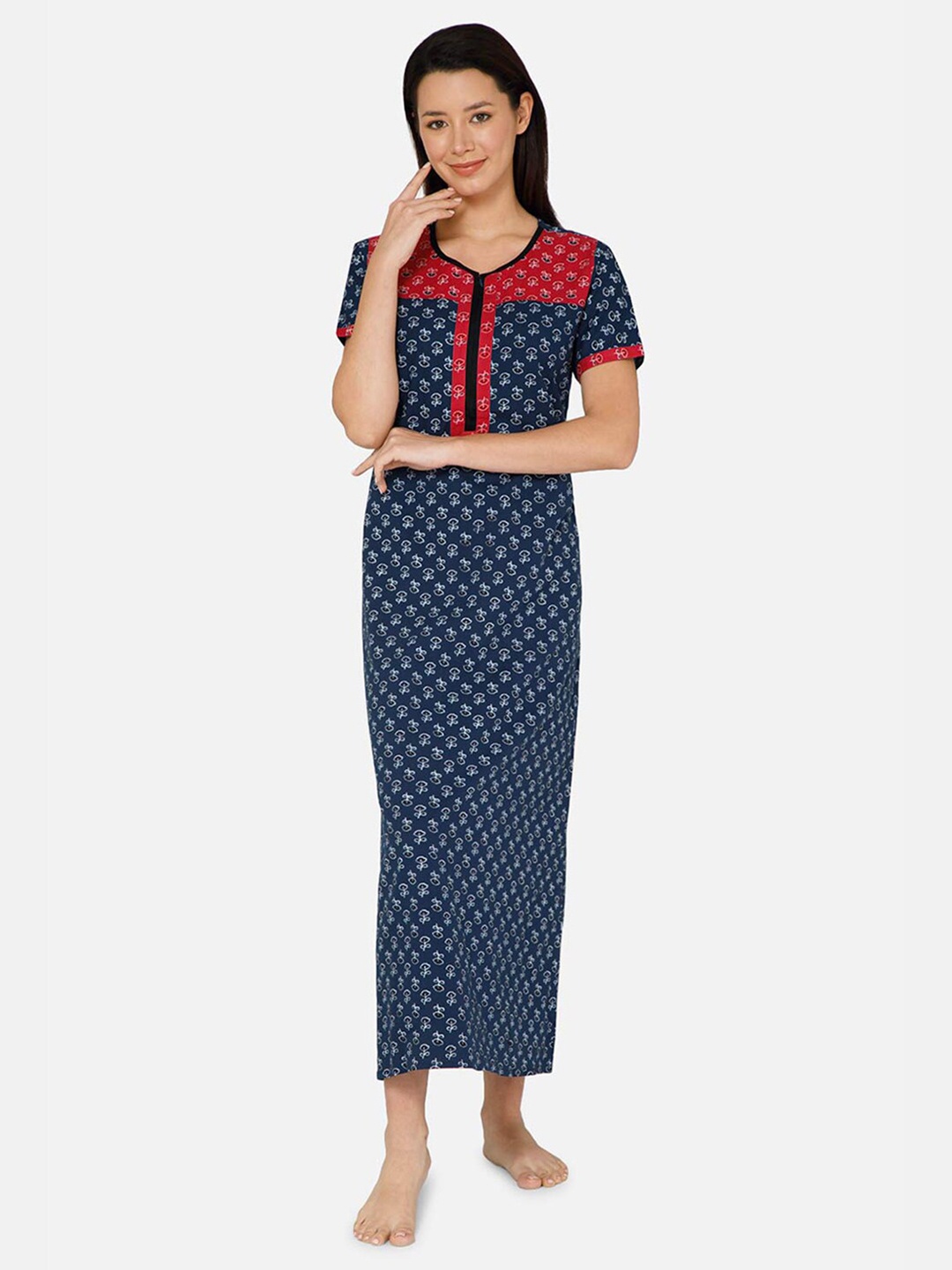 

NAIDU HALL Printed Pure Cotton Maxi Nightdress, Navy blue