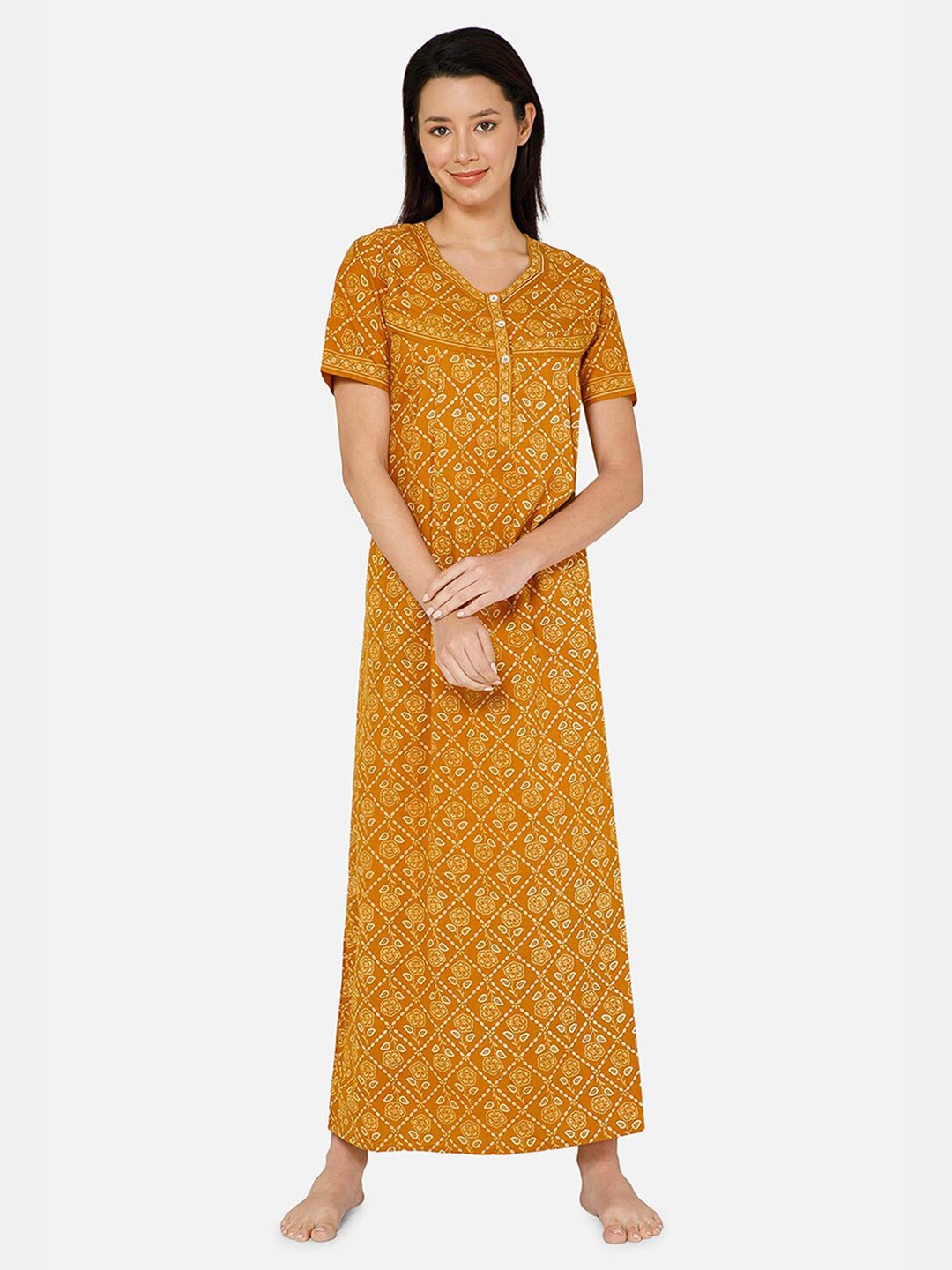 

NAIDU HALL Printed Pure Cotton Maxi Nightdress, Yellow