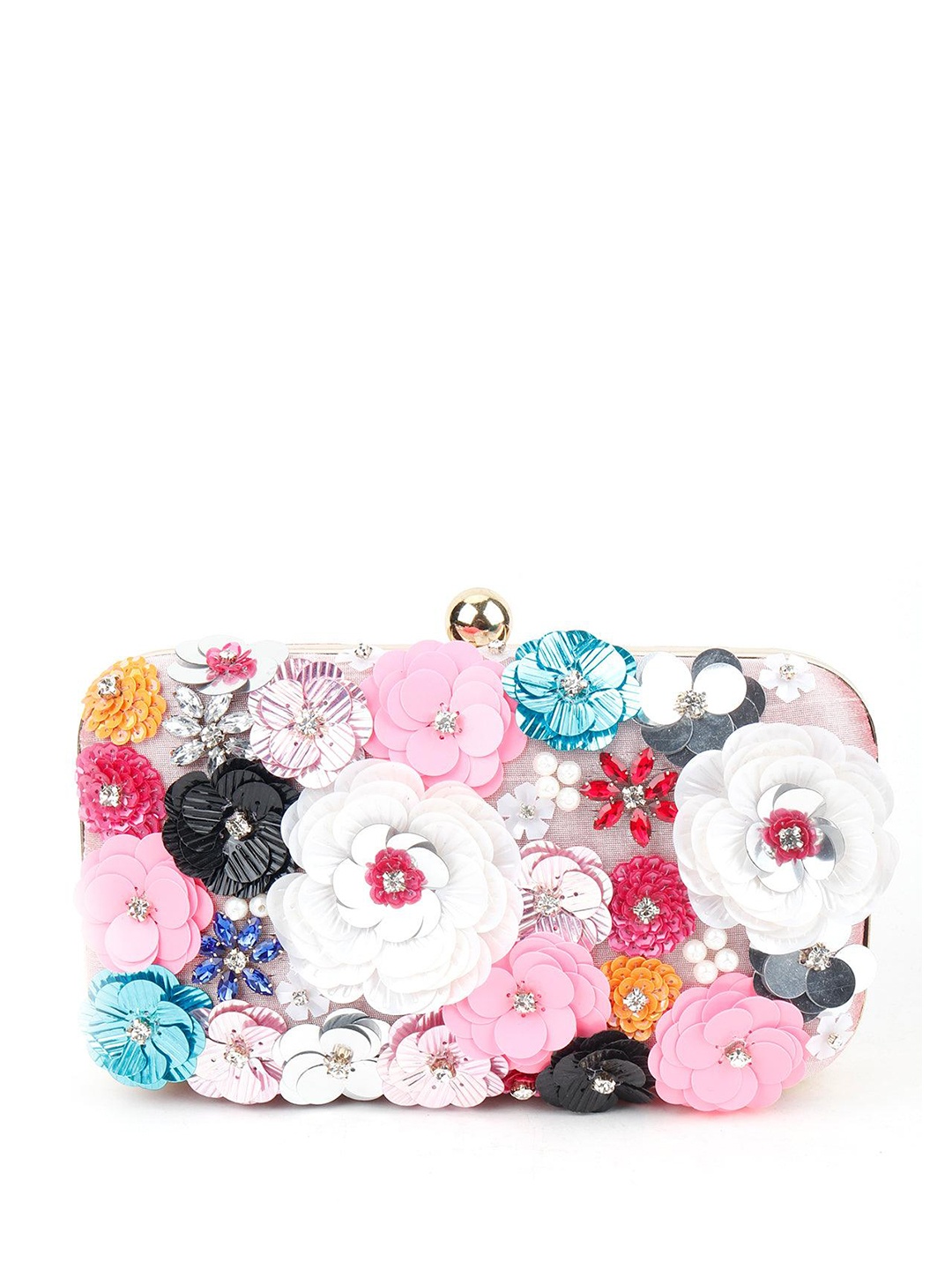 

ODETTE Floral Embellished Sequined Box Clutch, Pink