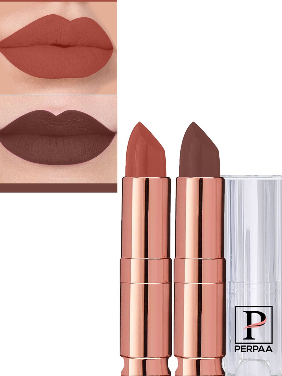 

PERPAA Set Of 2 Antique Velvet Matte Lipstick With Jojoba Oil - Brown 67 & Nude 62