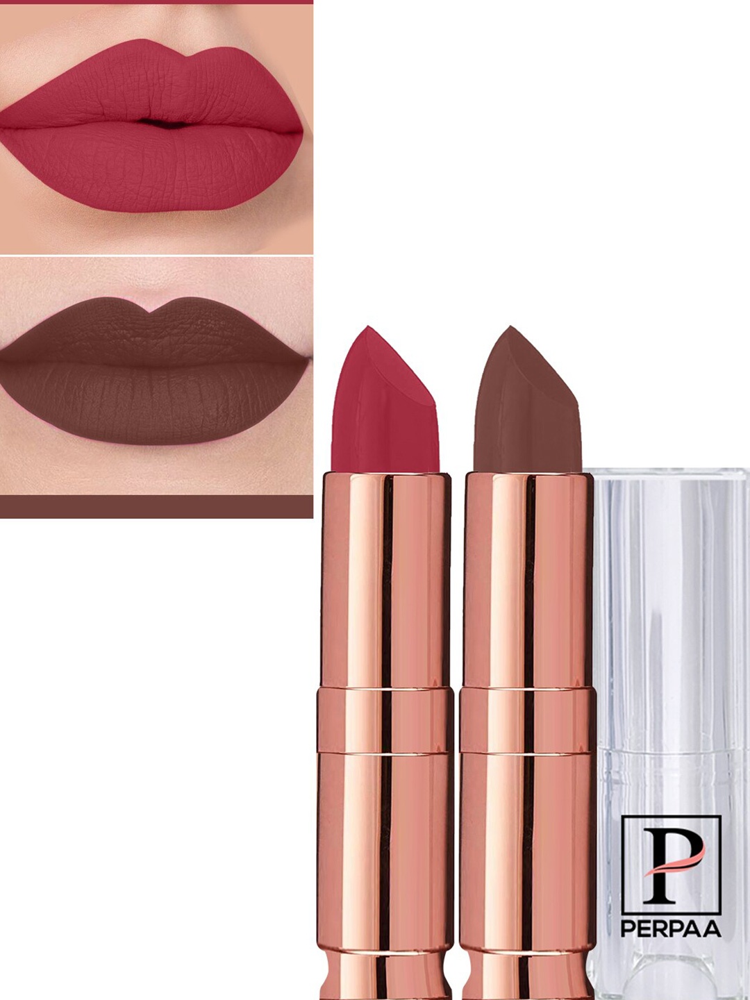 

PERPAA Set Of 2 Antique Velvet Matte Lipstick With Jojoba Oil - Brown 67 & Maroon Pink 87