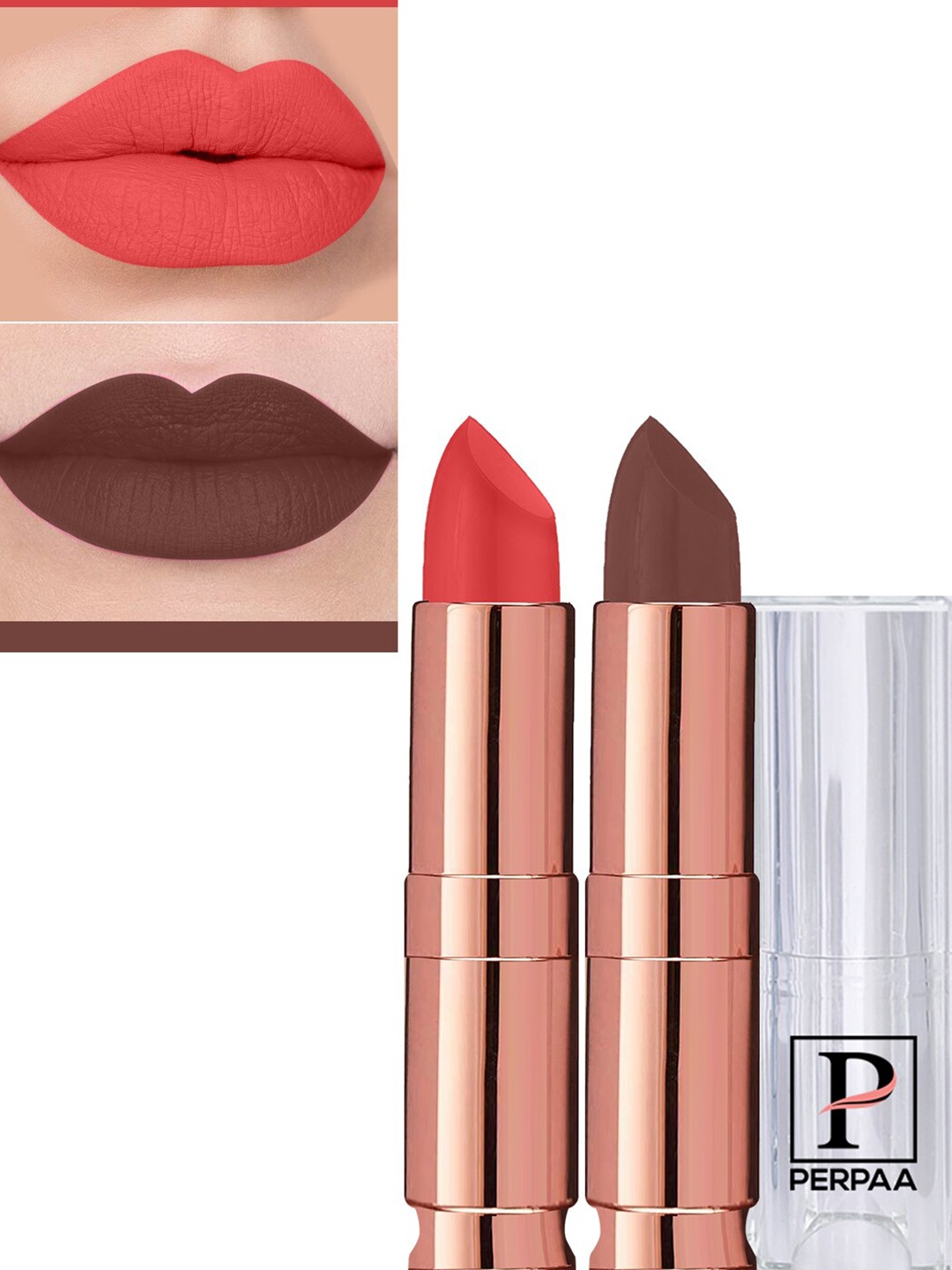 

PERPAA Set Of 2 Antique Velvet Matte Lipstick With Jojoba Oil - Brown 67 & Light Orange 93