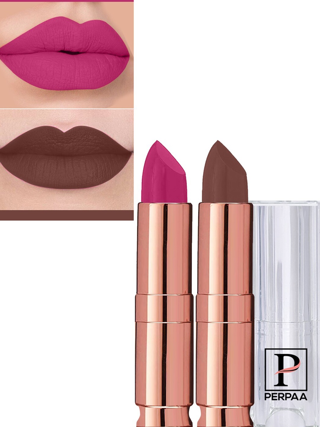 

PERPAA Set Of 2 Antique Velvet Matte Lipstick With Jojoba Oil - Brown 67 & Dark Pink 71