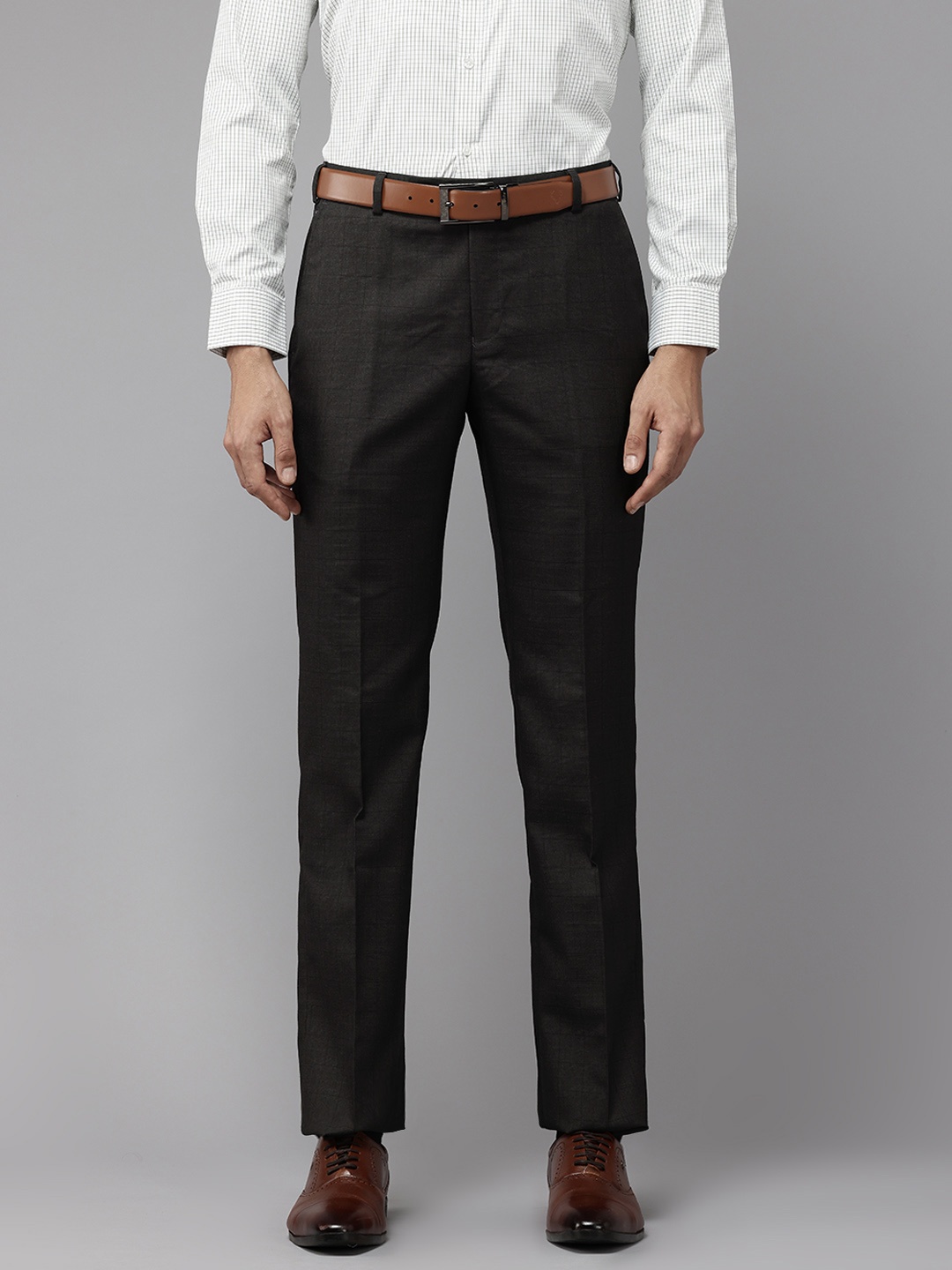 

Park Avenue Men Checked Formal Trousers, Black