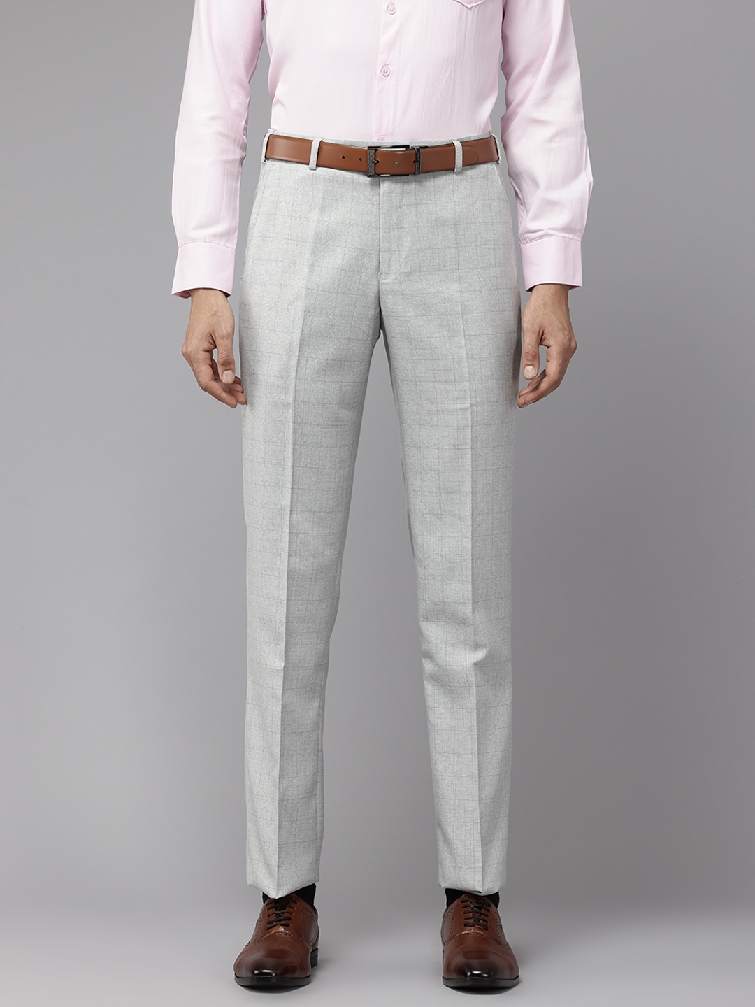 

Park Avenue Men Checked Formal Trousers, Grey