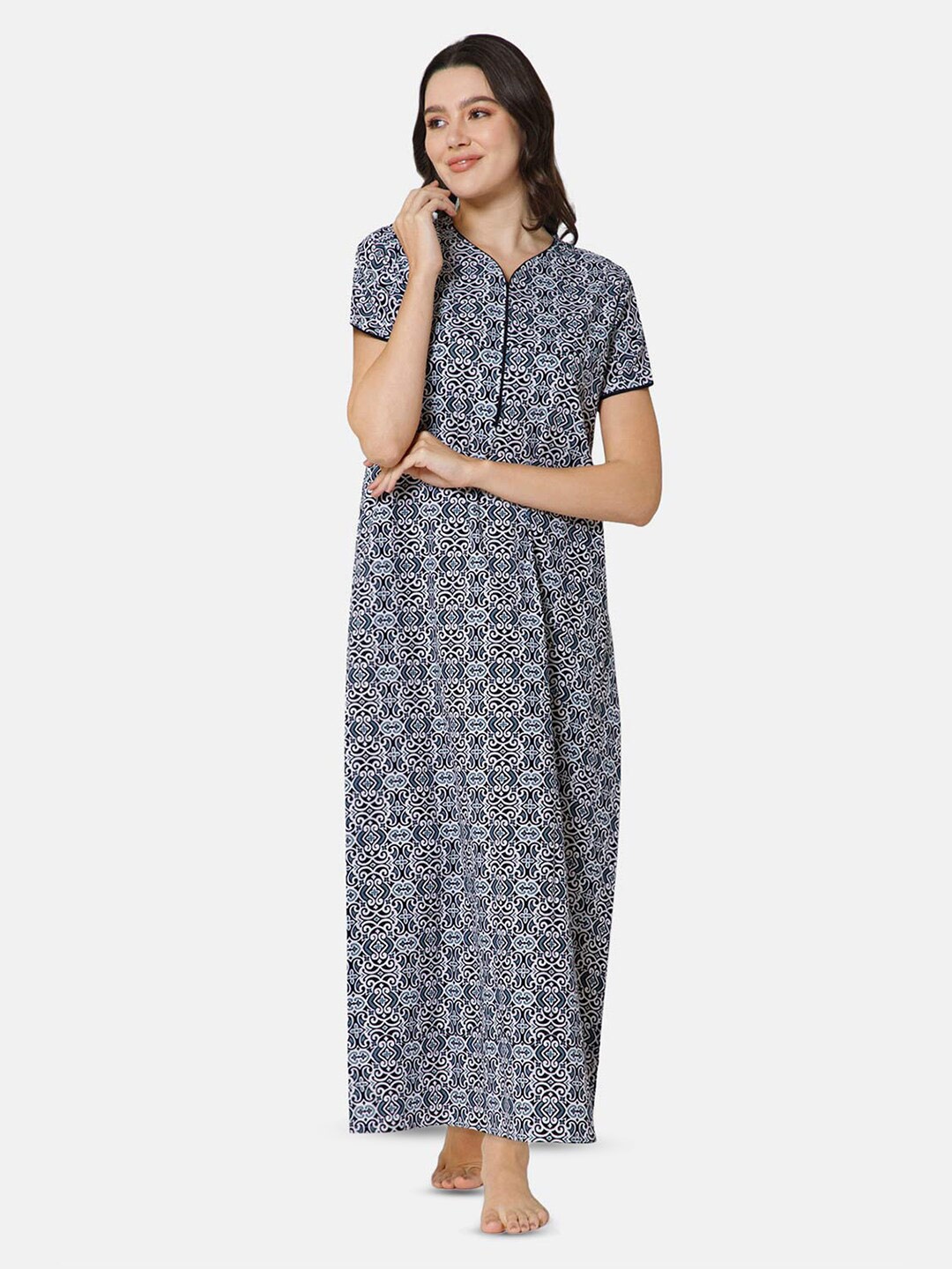 

NAIDU HALL Printed Pure Cotton Maxi Nightdress, Black