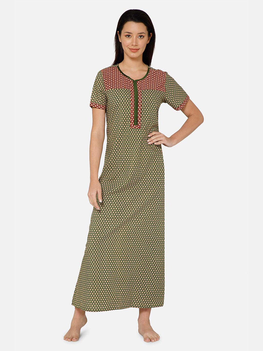 

NAIDU HALL Printed Pure Cotton Maxi Nightdress, Green