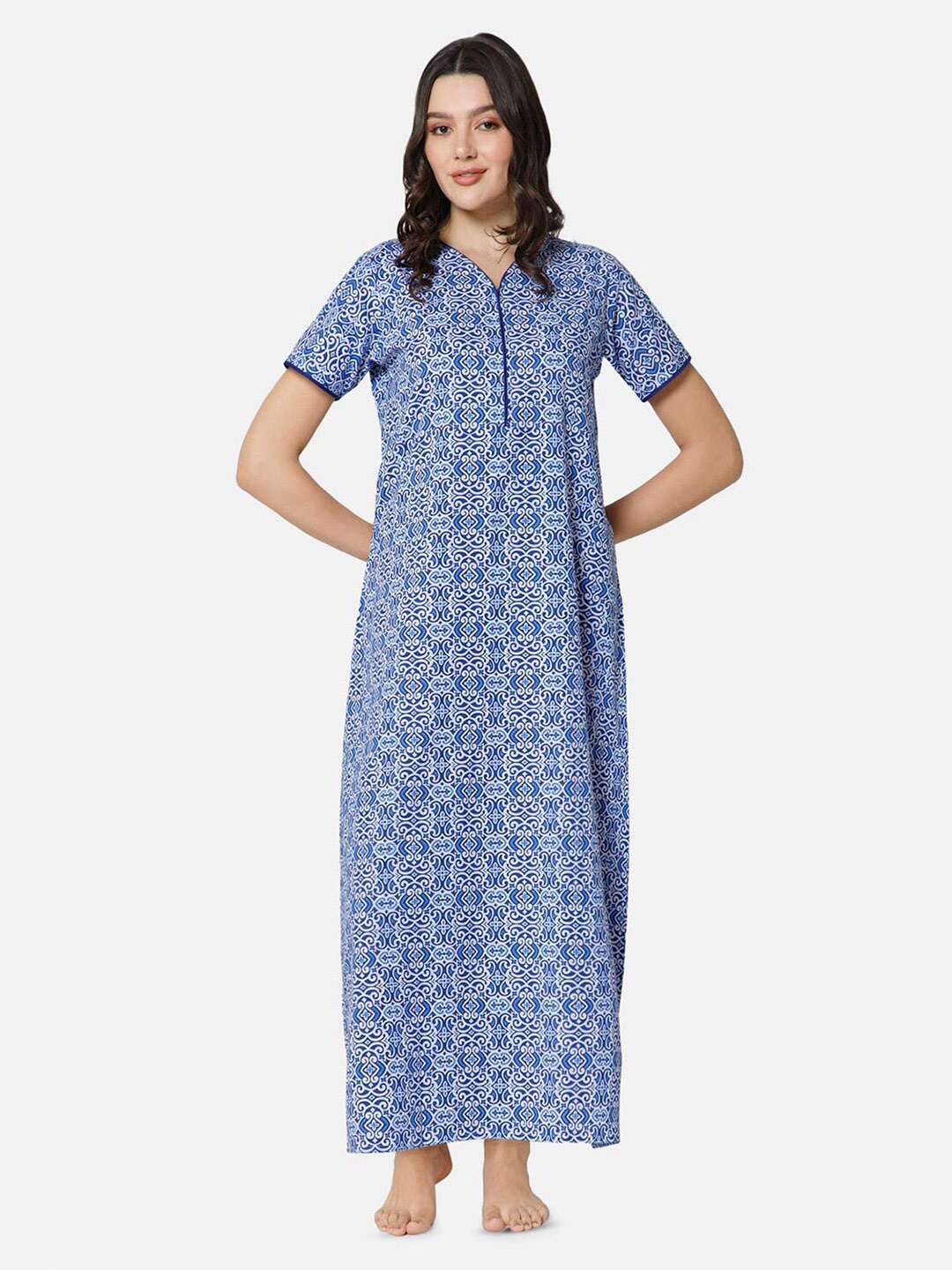 

NAIDU HALL Printed Pure Cotton Maxi Nightdress, Blue