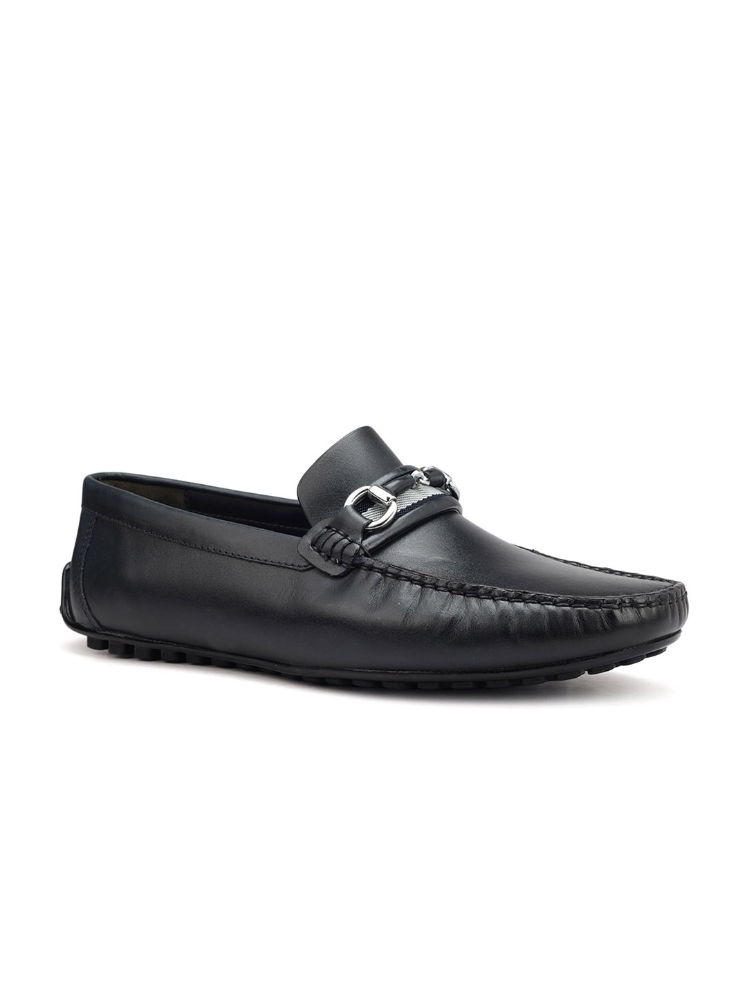 

ROSSO BRUNELLO Men Buckle Detailed Leather Formal Loafers, Navy blue