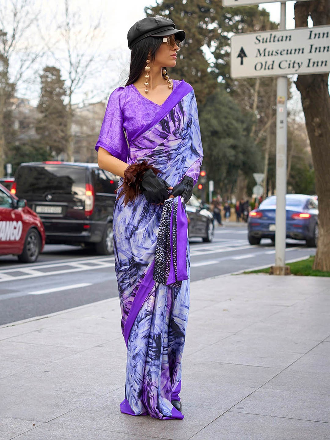 

elora Satin Saree, Purple