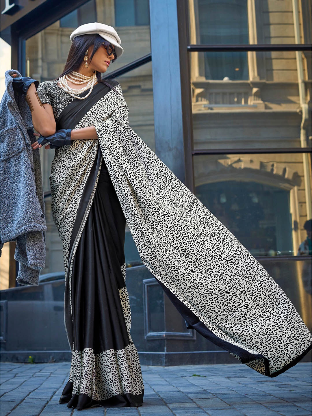 

Elora Pure Satin Crepe Digital Printed Saree, White
