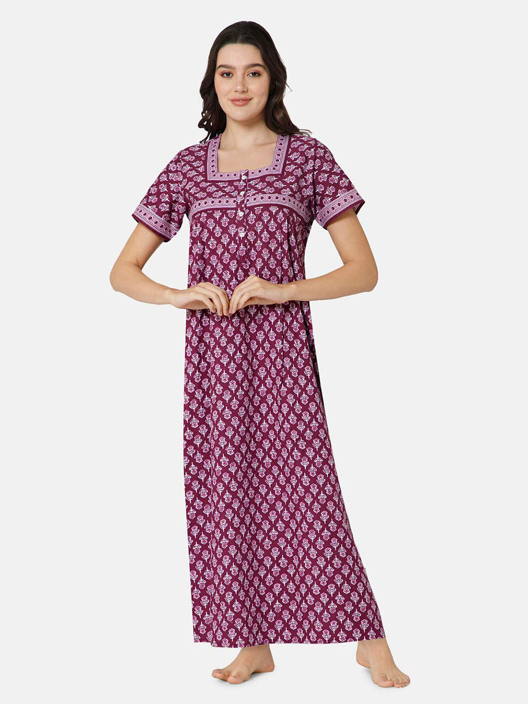 

NAIDU HALL Printed Pure Cotton Maxi Nightdress, Magenta