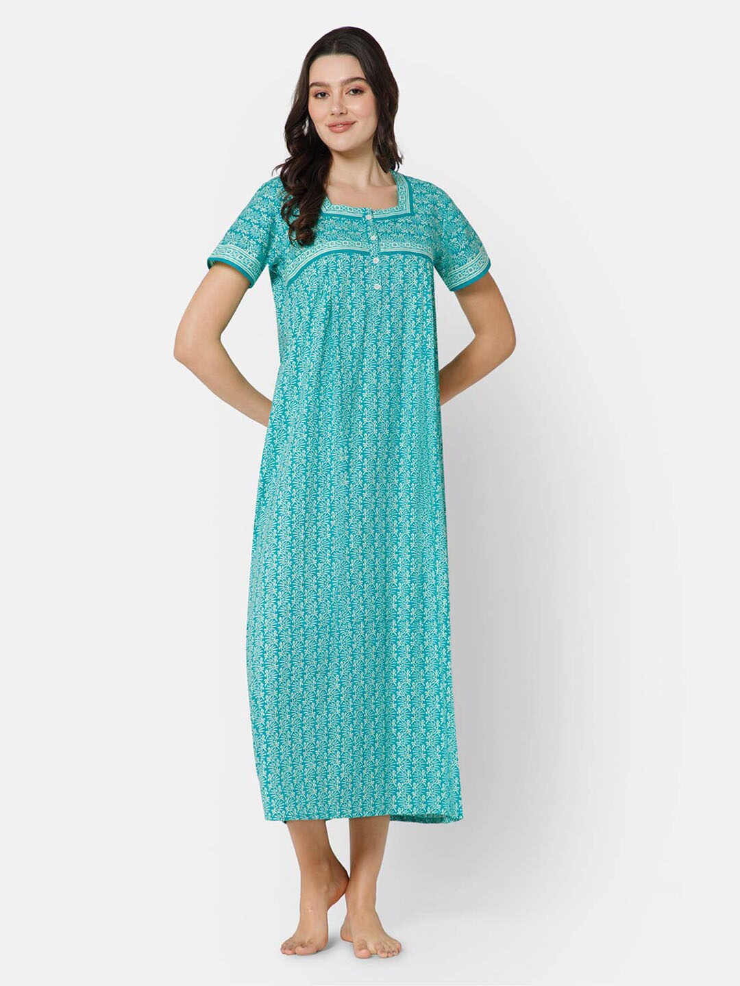 

NAIDU HALL Printed Pure Cotton Maxi Nightdress, Green