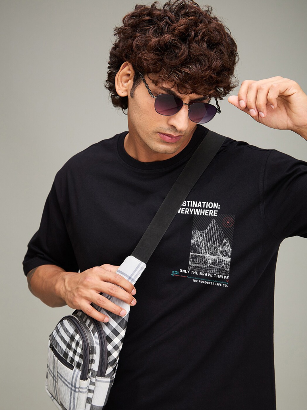 

The Roadster Lifestyle Co. Black Typography Printed Cotton Casual Oversized T-shirt