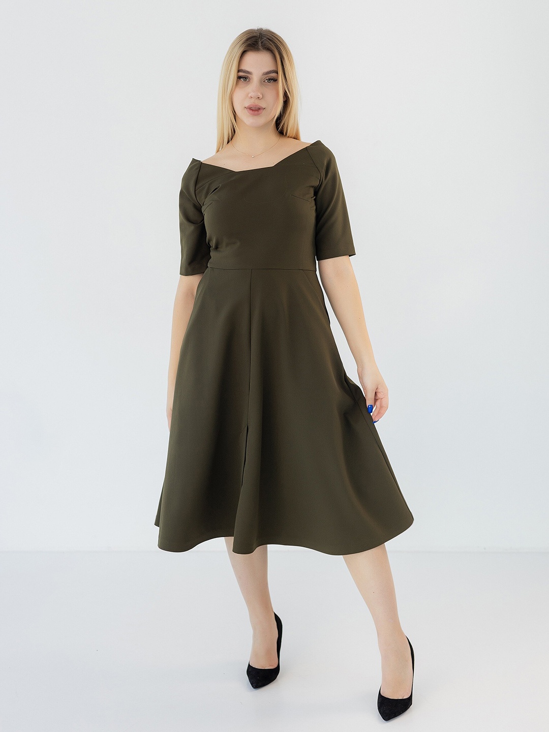 

Diyas London Boat Neck Fit & Flare Dress, Green