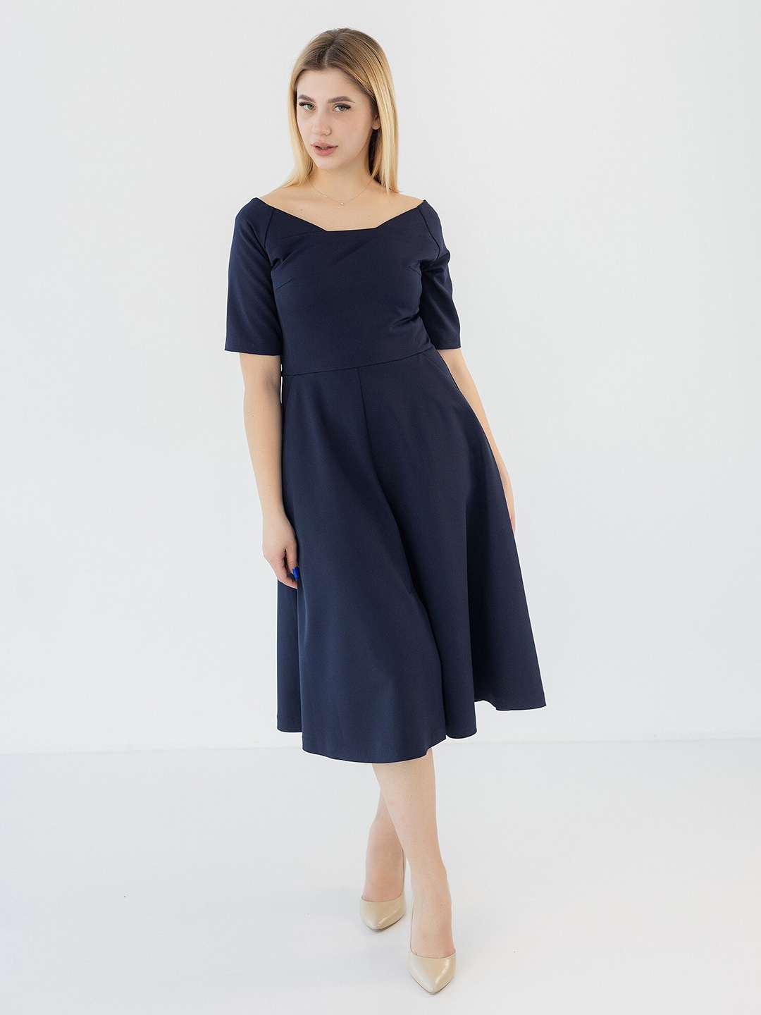 

Diyas London Boat Neck Fit & Flare Dress, Navy blue