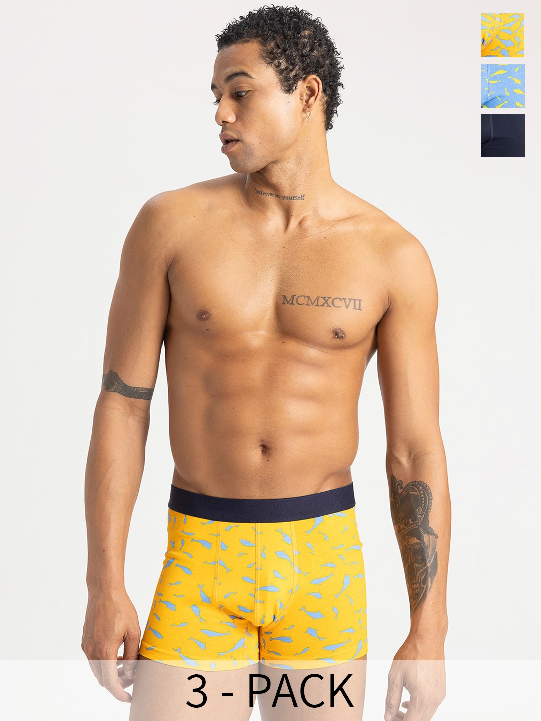 

DeFacto Men Pack Of 3 Printed Short Trunk, Yellow