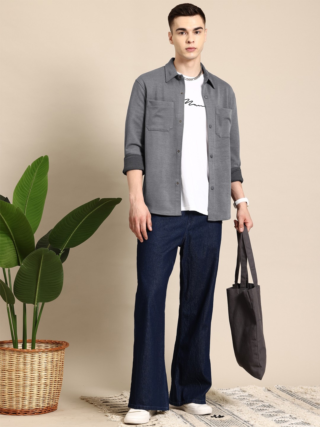 

Mast & Harbour Classic Opaque Casual Shacket, Grey