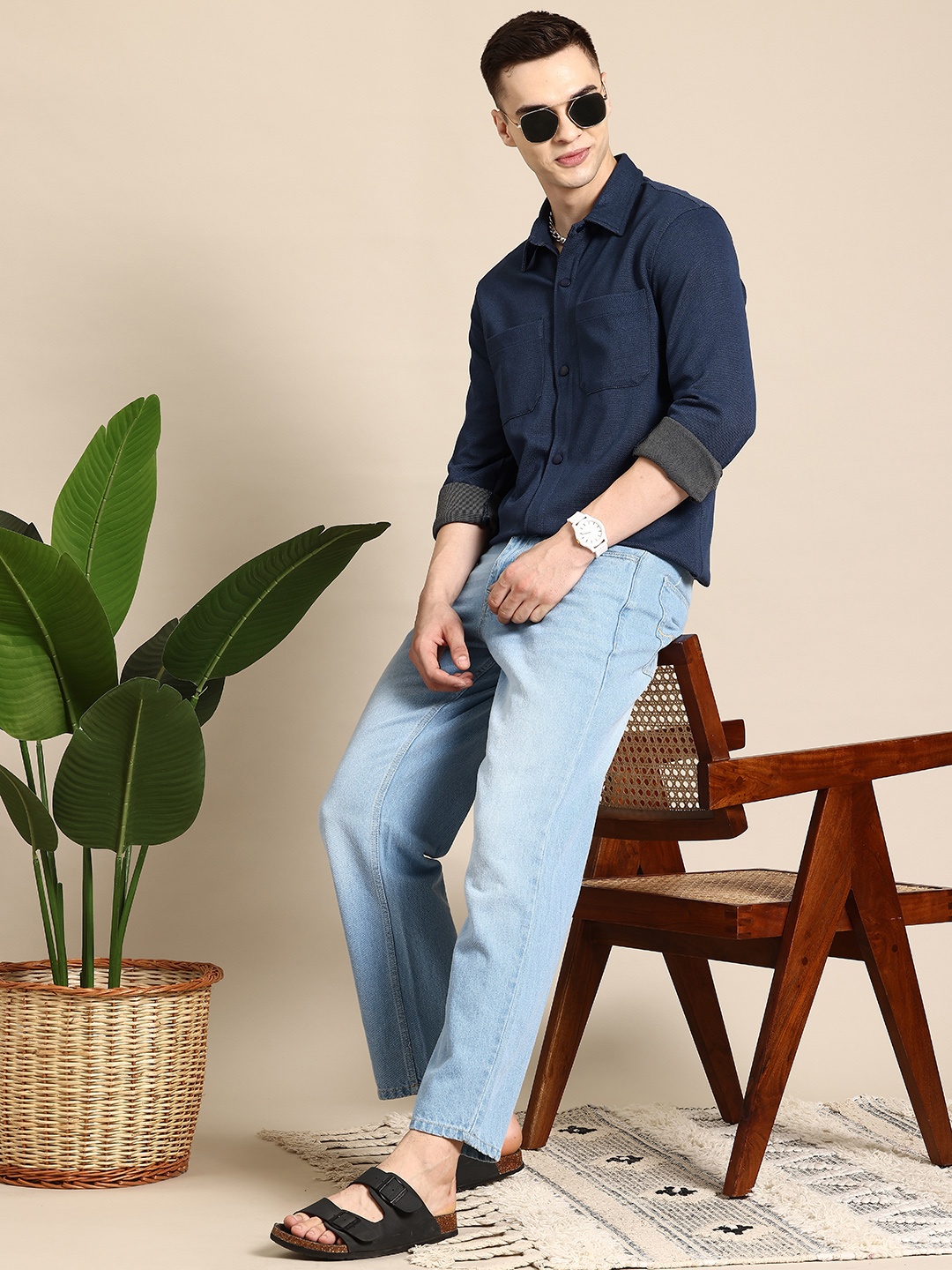 

Mast & Harbour Classic Opaque Casual Shacket, Navy blue