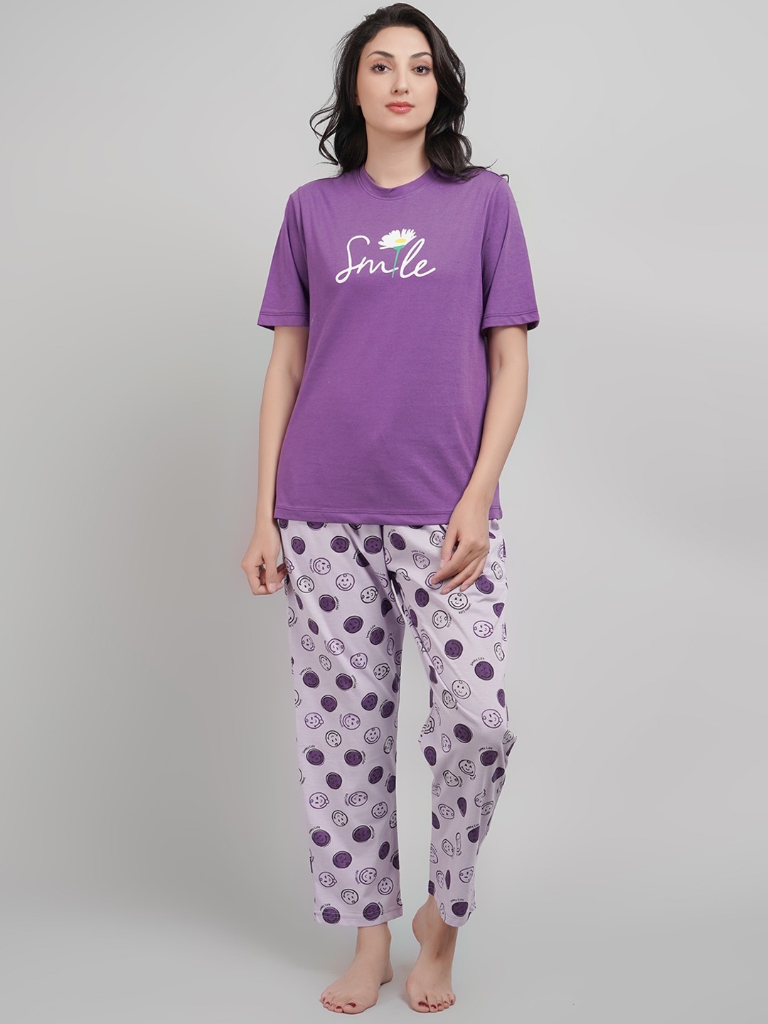 

Lugo Printed Round Neck Night suit, Purple