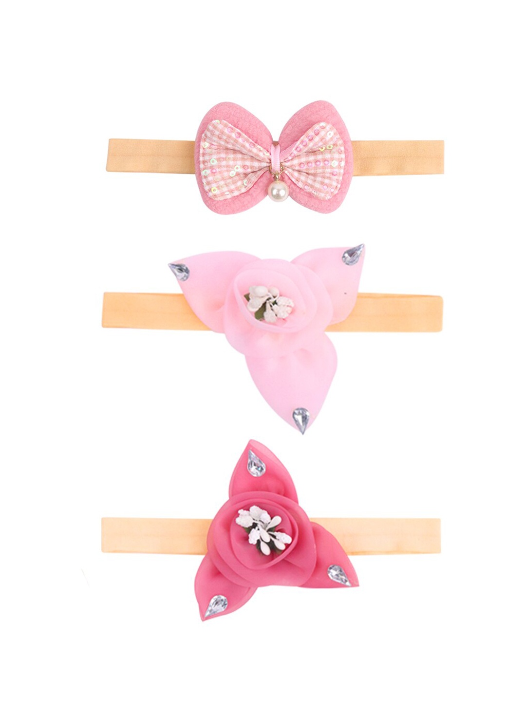 

Xivir Girls Set of 3 Embellished Hairband, Pink