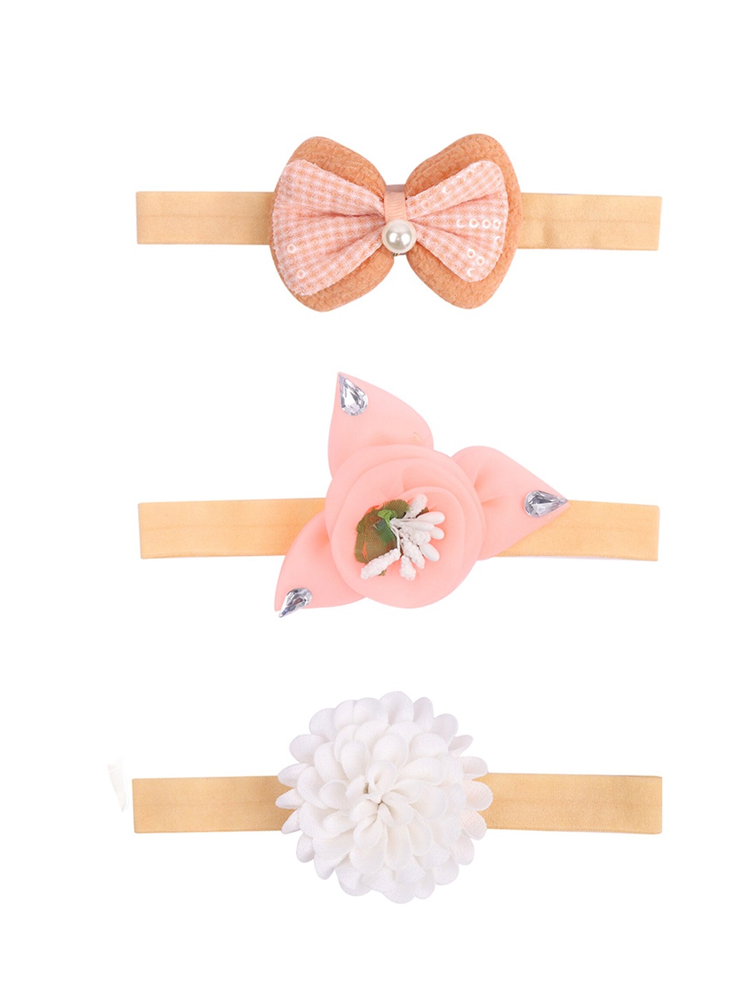 

Xivir Girls Set of 3 Embellished Hairband, Peach