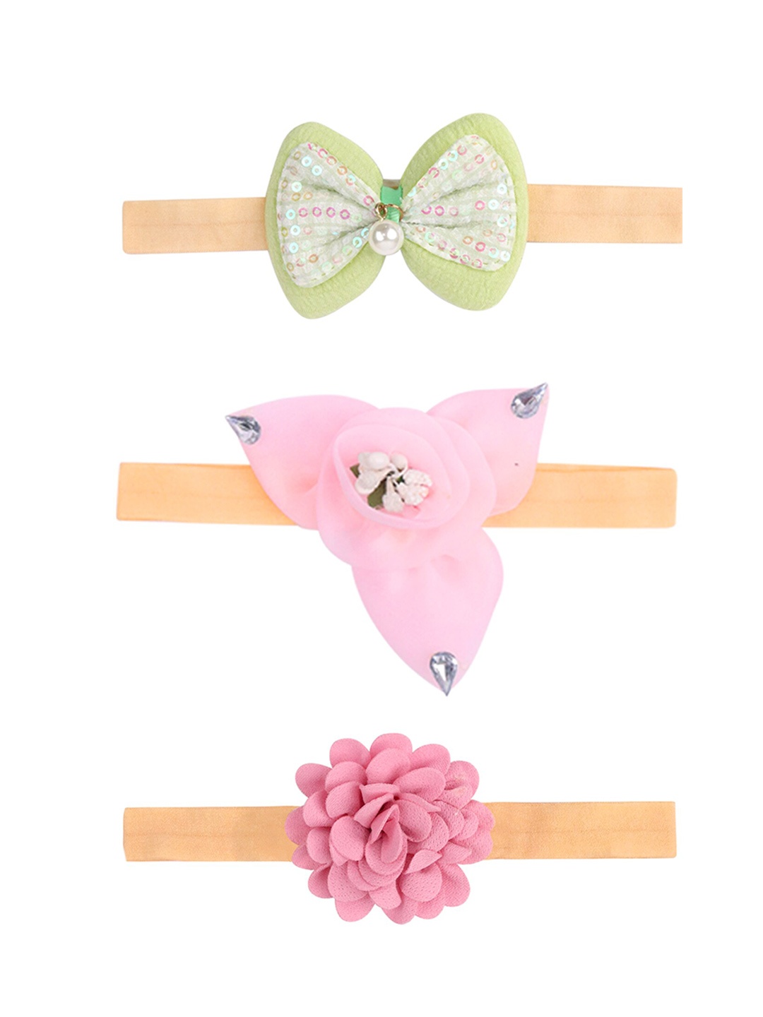 

Xivir Girls Set of 3 Embellished Hairband, Pink