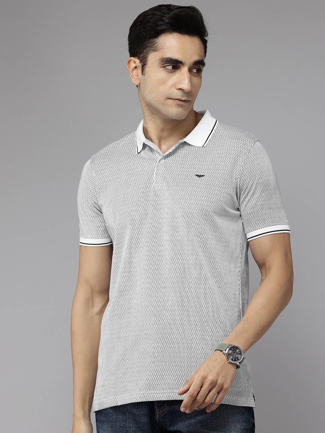 

Park Avenue Striped Monochrome Slim Fit Polo T-shirt, White