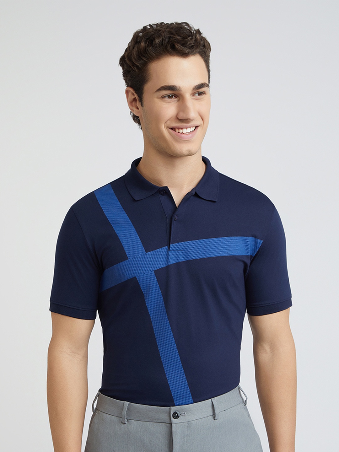 

Park Avenue Printed Polo Collar Slim Fit T-shirt, Navy blue