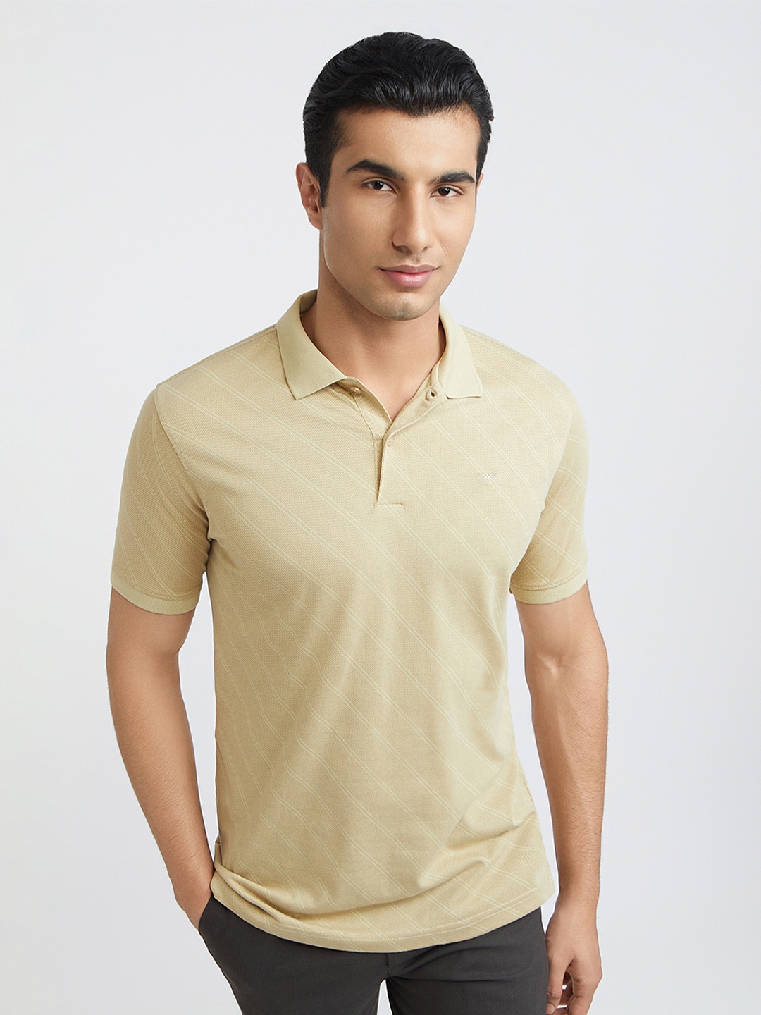 

Park Avenue Printed Polo Collar Slim Fit T-shirt, Beige