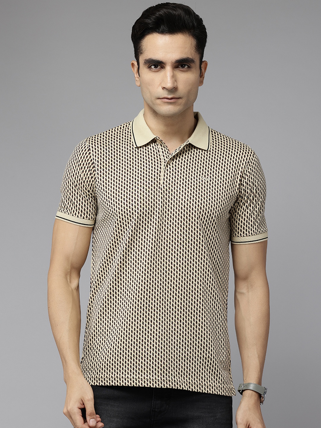 

Park Avenue Printed Polo Collar Slim Fit T-shirt, Beige