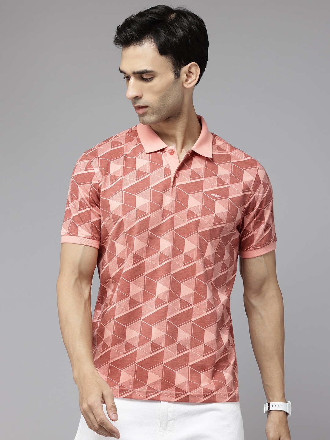 

Park Avenue Printed Polo Collar Slim Fit T-shirt, Peach