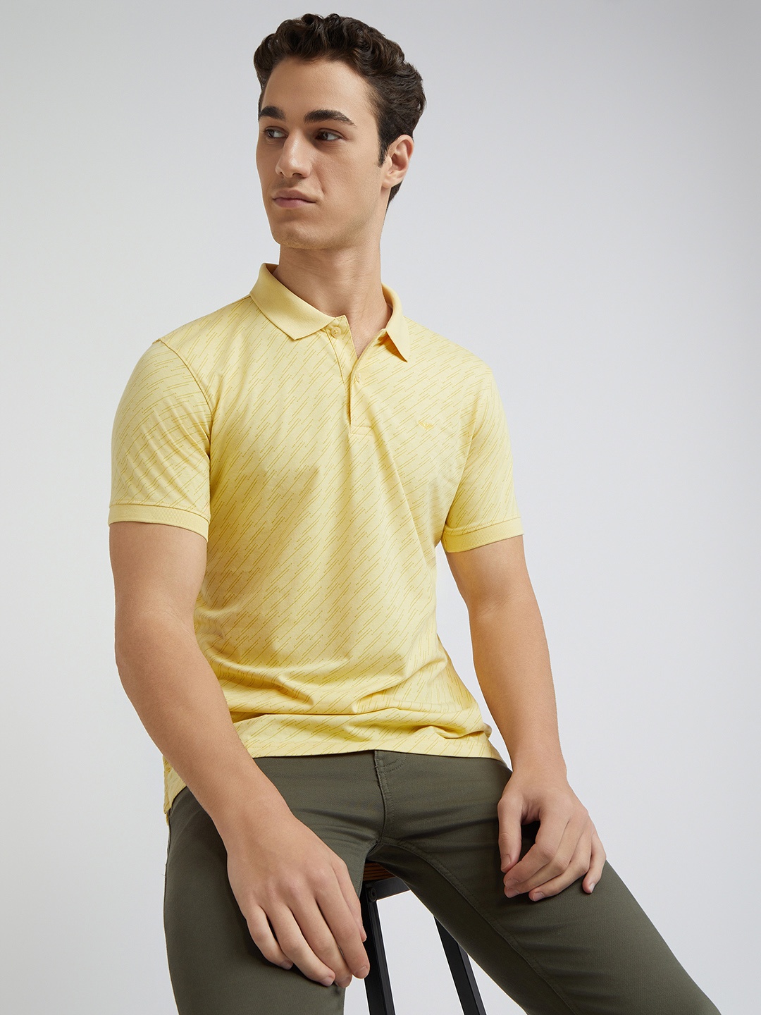 

Park Avenue Men Printed Polo Collar Slim Fit T-shirt, Yellow