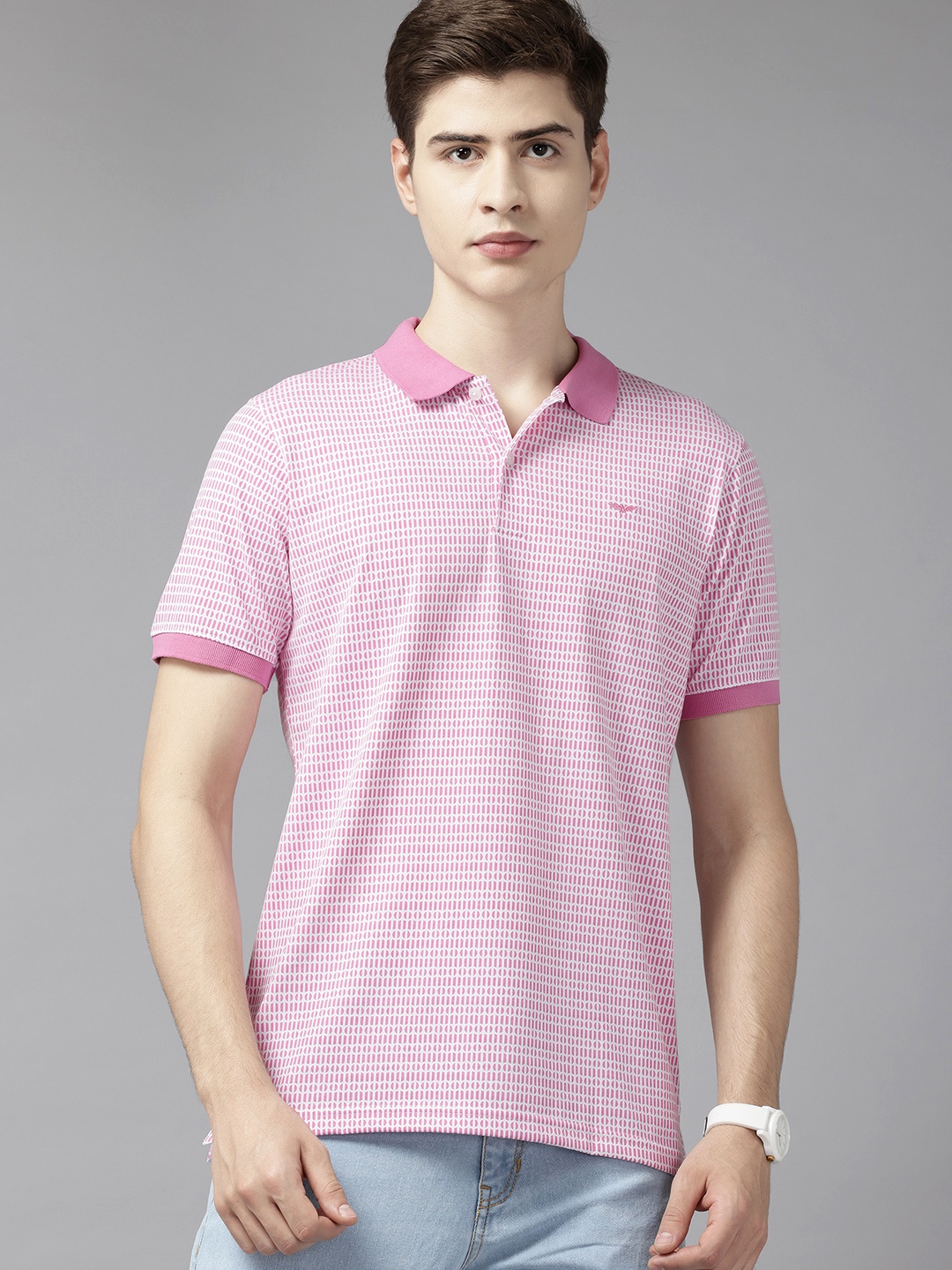 

Park Avenue Printed Polo Collar Slim Fit T-shirt, Pink