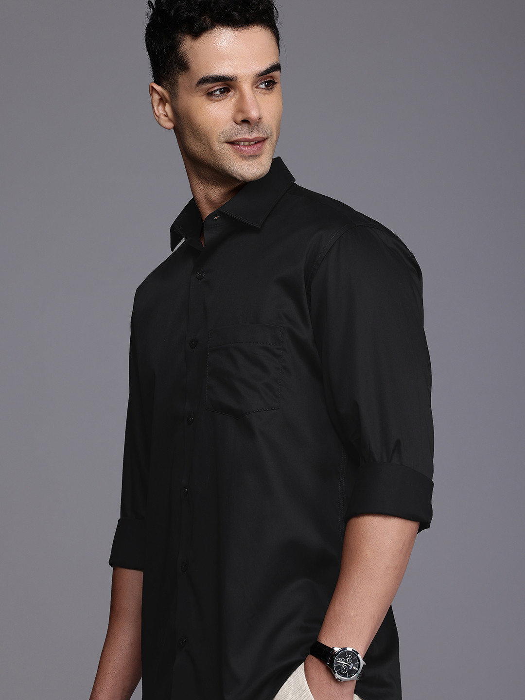 

Allen Solly Men Pure Cotton Classic Fit Casual Shirt, Black