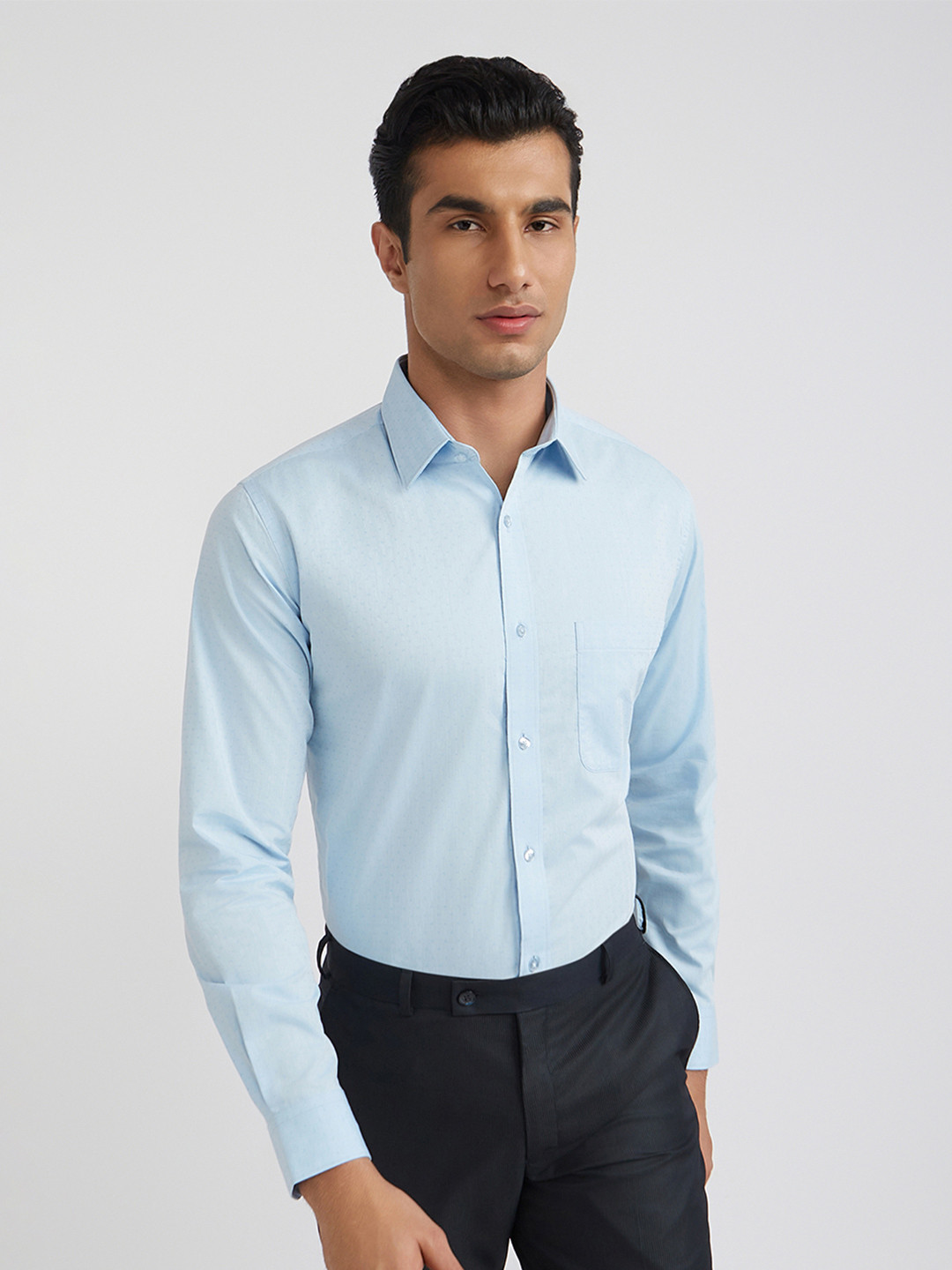 

Raymond Men Slim Fit Pure Cotton Ditsy Printed Formal Shirt, Blue