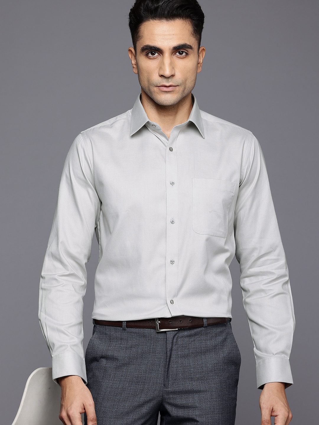 

Raymond Pure Cotton Slim Fit Formal Shirt, Grey